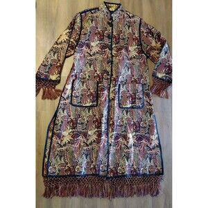 Shermarke OS Bohemian Jacquard Floral Toggle Buttons Artsy Long Duster Kimono